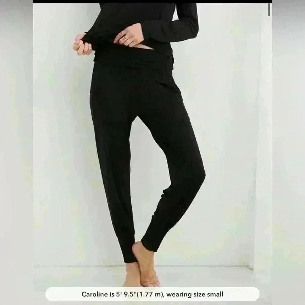 Offline by aerie Black High Rise Fold Top Joggers - Medium